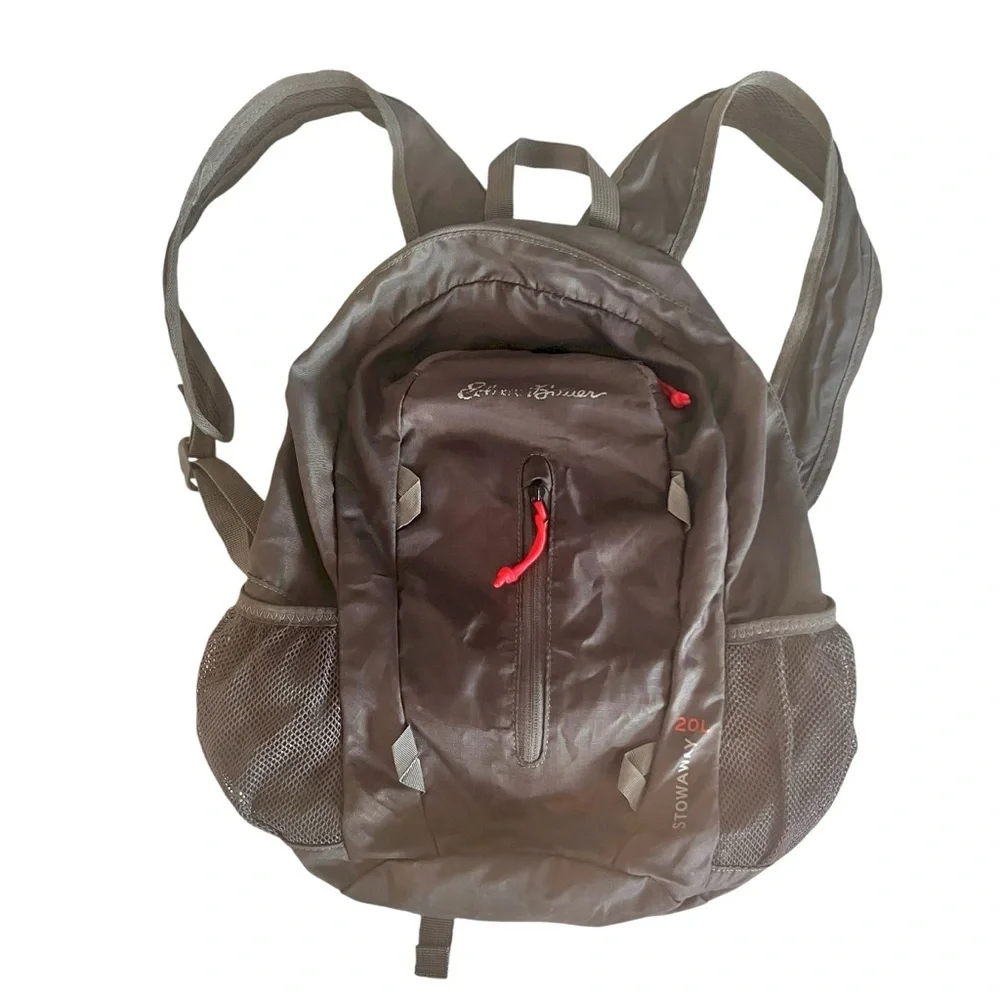 EDDIE BAUER STOWAWAY PACKABLE 20L BACKPACK in black with red piping
